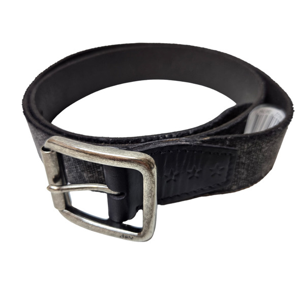 John Varvatos Star USA 38mm Fabric Inlaid Calf Leather Charcoal Men's Belt 40 - Picture 3 of 4